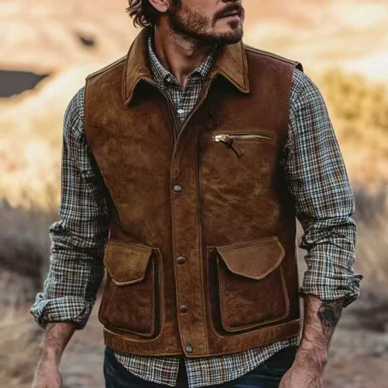 Retro Mens Cardigan Trendy Vest Jacket 2025 New Zipper Pocket Warm Jacket Vest Fashion Blocked Sleeveless Jacket Men Clothing X2504033