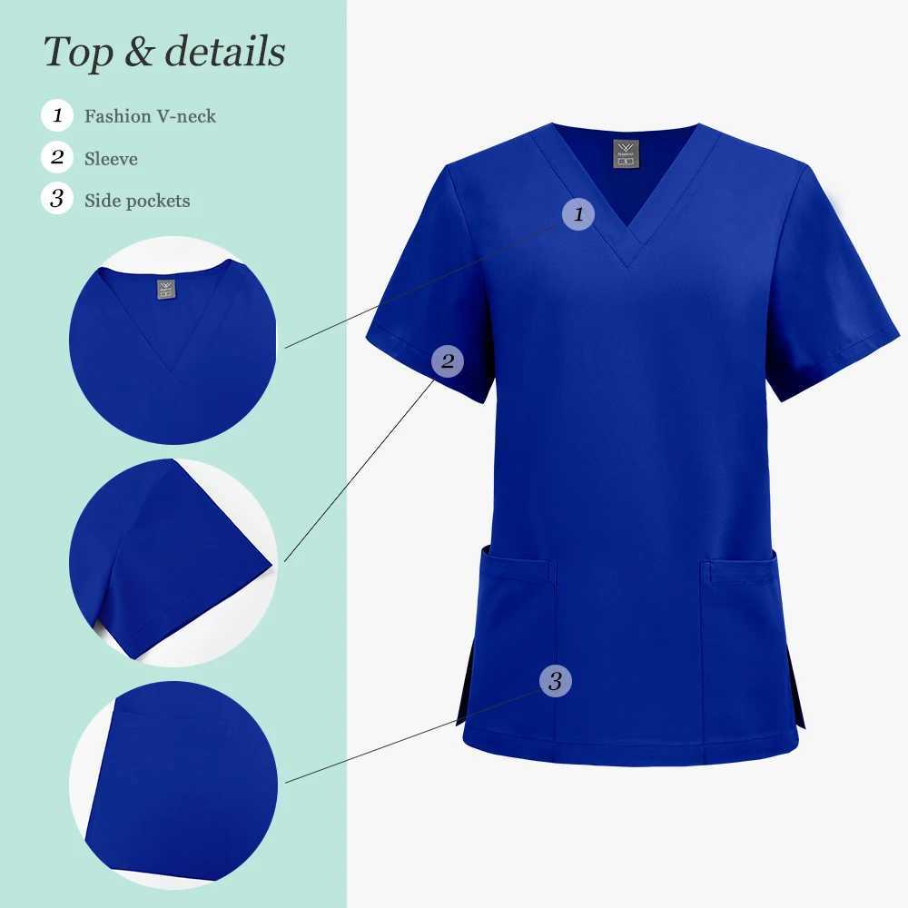 Unisex Medical Scrubs Vneck Short Sleeved Top Pet Grooming Nursing Clinic Uniform Lightweight Breathable Work Clothes Women Men J251103