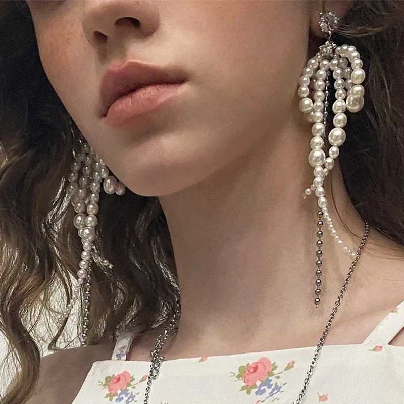 European And American Light Luxury Exquisite Imitation Pearl Bow Chain Tassel Dangle Earrings Fashion Women Jewelry Gifts Y250401