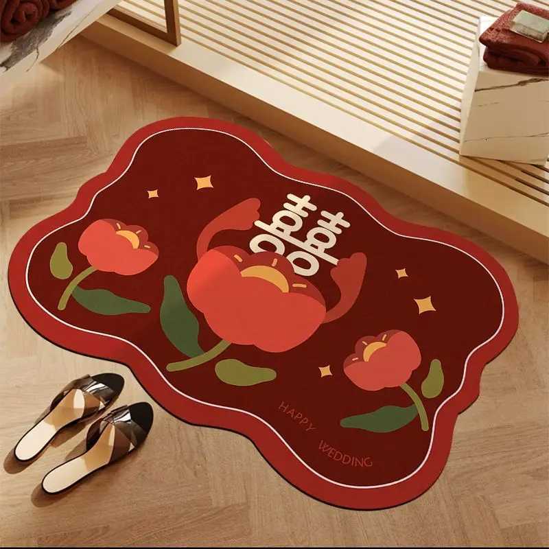 VIKAMA Red Festive Wedding Entrance Rug Bedroom Bathroom Toilet Door Mat Non-Slip Fall-Proof Floor Mat Interior Decor C251103