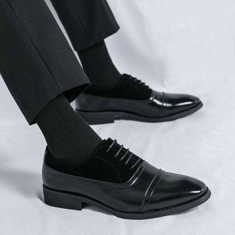 Large men's spliced business formal lace up 2024 Spring and Autumn new casual pointed leather shoes for men