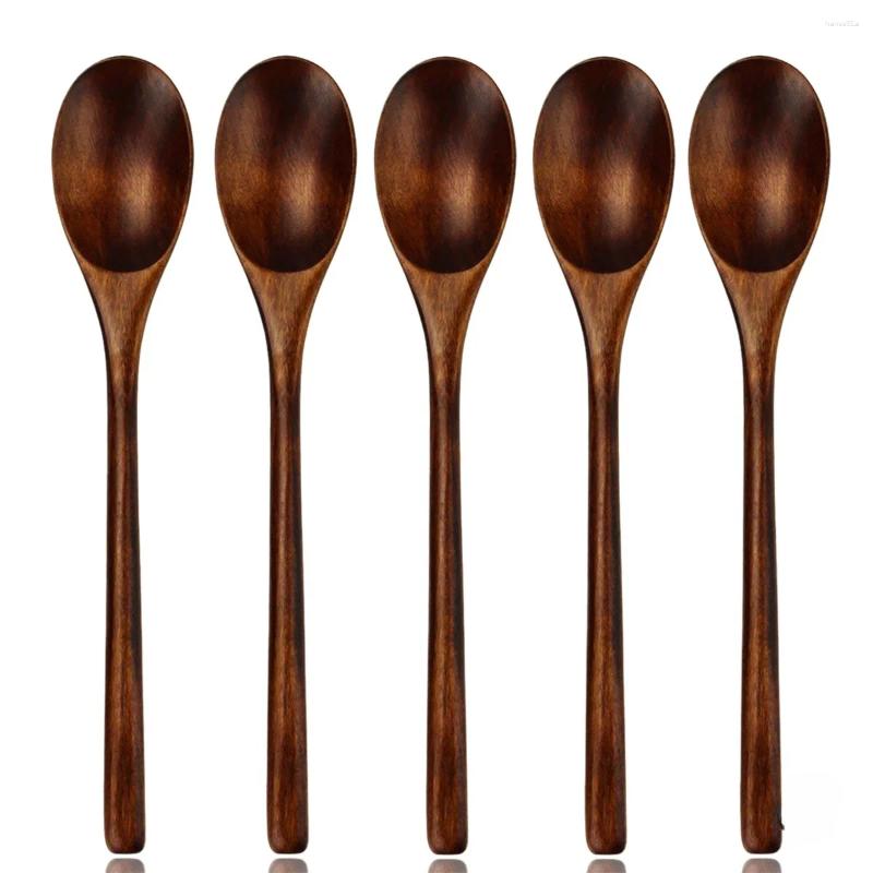 Spoons 5 Pieces Wooden Spoon Soup And Fork Tableware Natural Ellipse Ladle Set Eco Friendly Products For Cooking