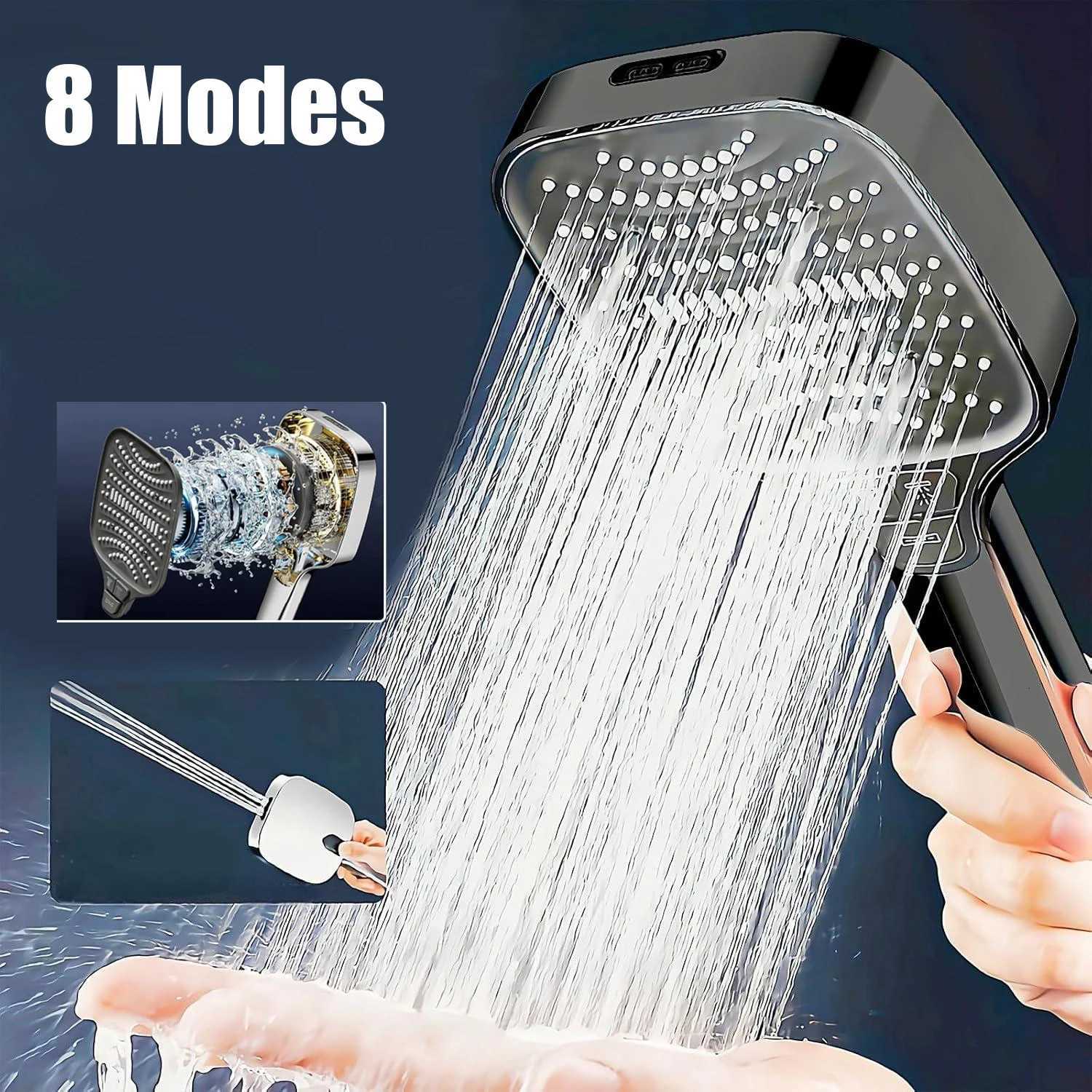 8 Modes High Pressure Water Saving Shower Square Large Panel Bathro Shower Fall-resistant Rainfall Shower Nozzle Y251103