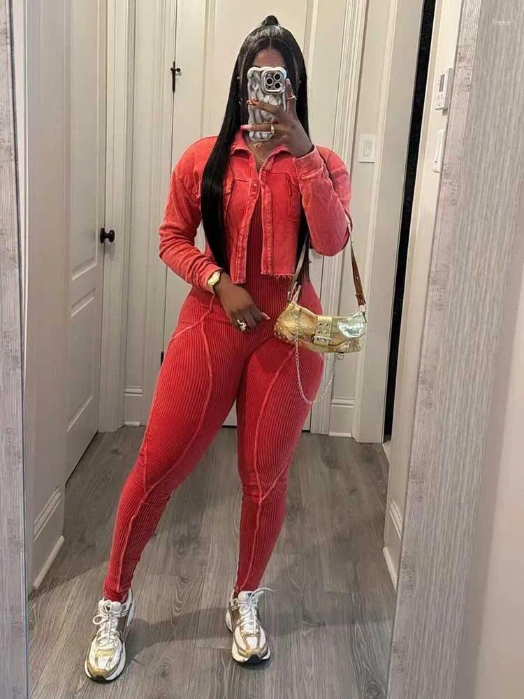 2 Pant Women's Elegant Ribbed Jumpsuit with Long Sleeve Jacket - Lightweight Casual Two Piece Pants Set Summer C260312