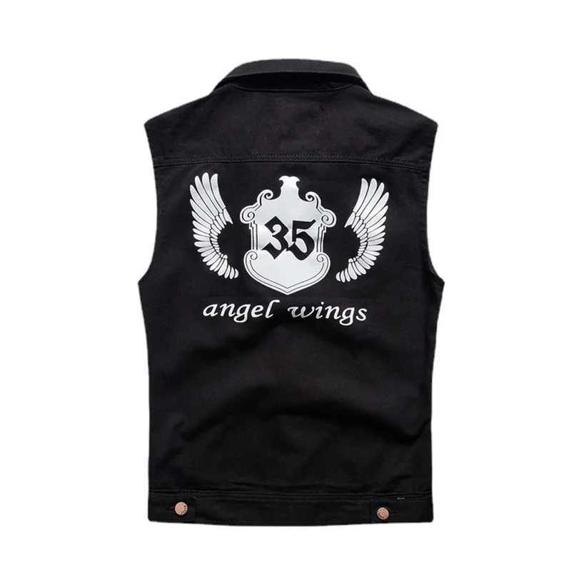 Men Denim Vest Hole Sleeveless Jean JacPersonality Slim Wave Mens Casual Cowboy Horse Clip Cowboy Vest Black Print Cowboy Vest X250403