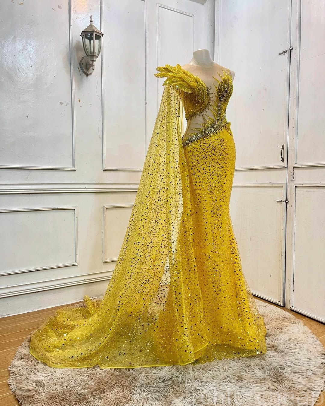 Yellow Mermaid Prom Dresses 2025 Beaded Crystals One Shoulder Evening Formal Party Second Birthday Engagement Gowns Plus Size Dress For Special Occasi