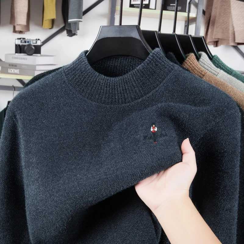 Hot Sales High End Quality Mens Half High Neck Knitted Sweater Winter New Cartoon Embroid Warm Thicken Pullover Casual MenswearT251103