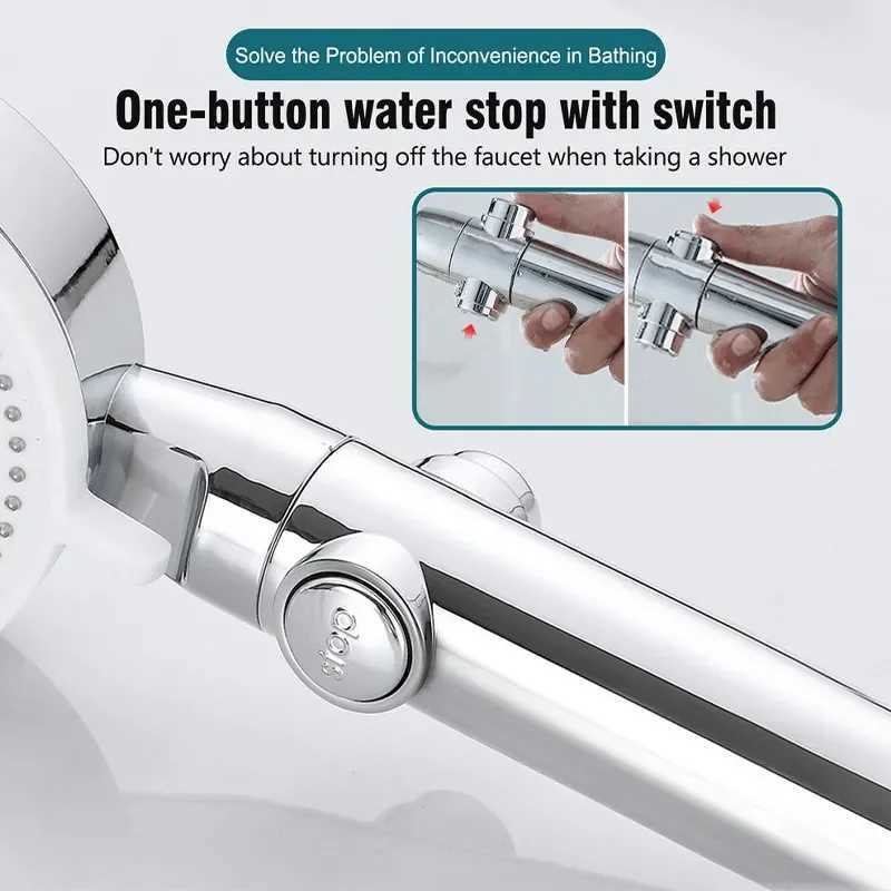 Adjustable High Pressure Shower 5 Modes with Hose Water Saving OneKey Stop Spray Nozzle Bathro Shower Accessories Y251103
