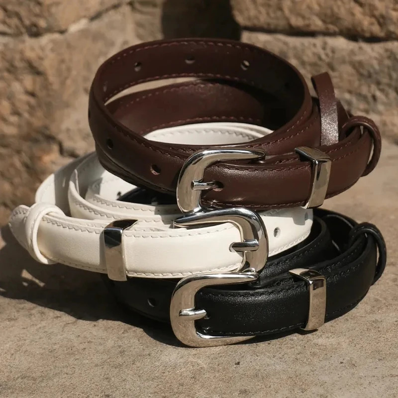 Fashion Womens Belt Womens Classy Skinny Bonded Leather Casual Belt With Shiny Buckle Black Skinny Belt For Women Jeans 251031