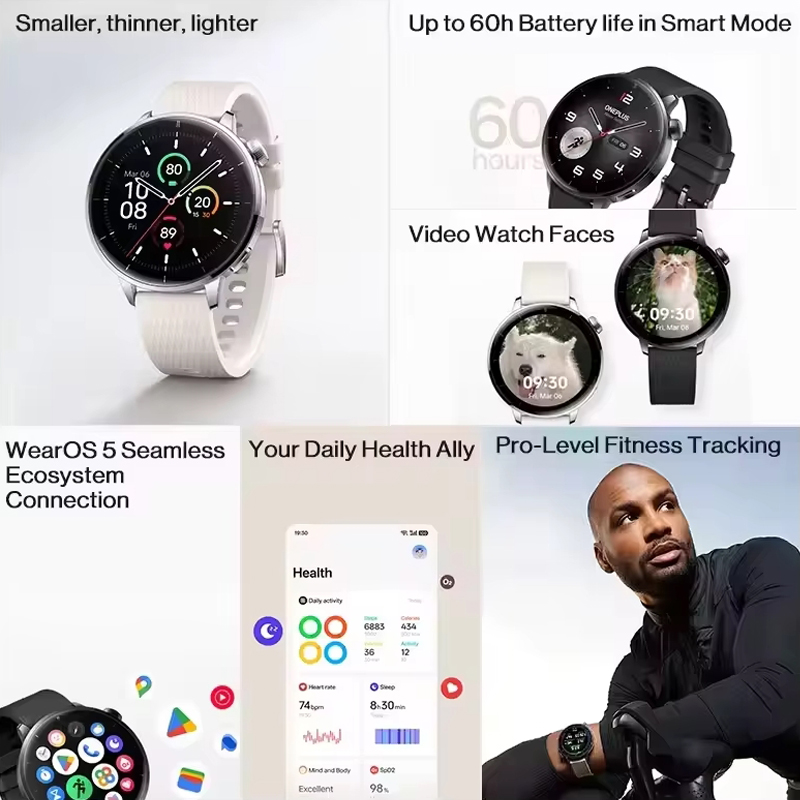 Global Version OnePlus Watch 3 Smart Watch 43mm 1.32 inch AMOLED Display Snapdragon W5 Processor Dual Frequency GPS Wear OS