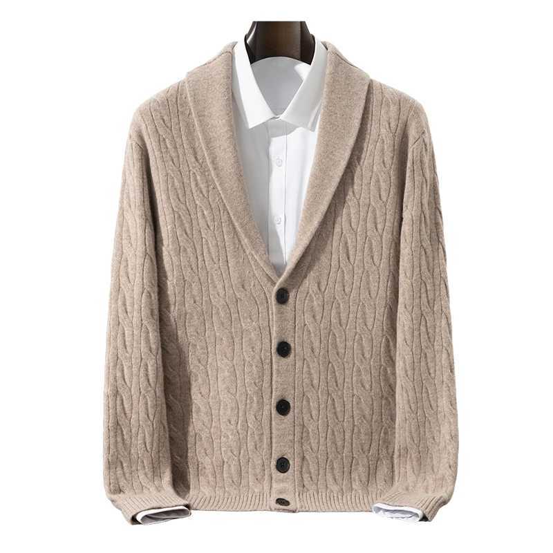 Green Fruit Collar Thickened 100 Wool Cardigan Mens Autumn Winter Jacquard Knitwear High-end Fashion Sweater JacketT251103
