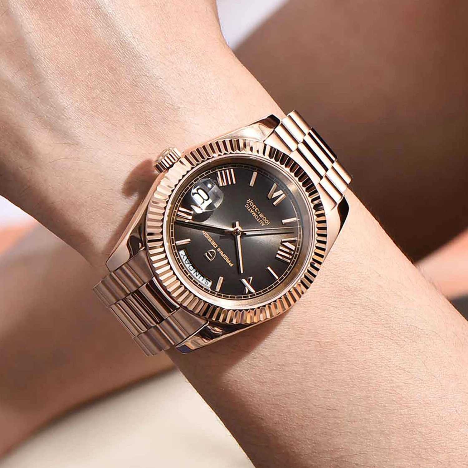 2025 New PAGANI DESIGN Mens Watch DD36 Rose Gold Luxury Automatic Watch For Men Mechanical Wristwatches Sapphire Mirror ClockW251104