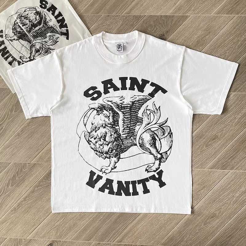 Fashionable casual printed Saint T-shirt with loose round neck graphic t shirts X250403