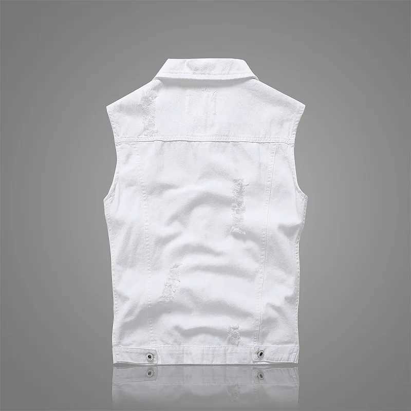 Summer Mens Ripped Denim Vest Male Tank Top Washed Jeans Waistcoat Man Retro Cowboy Hip Hop White Sleeveless Jacket X250403
