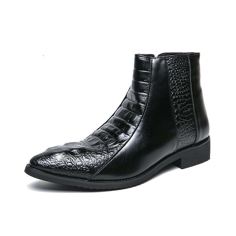 Large size shoes for men, Martin short with zipper covers, leg shoes, men's high top crocodile patterned leather boots