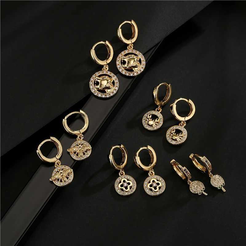 NEWBUY Fashion Gold Color Copper Plant Earrings Luxury Cubic Zirconia Flower Dangle Earring Hot Sale Female Party Jewelry Gift C251103