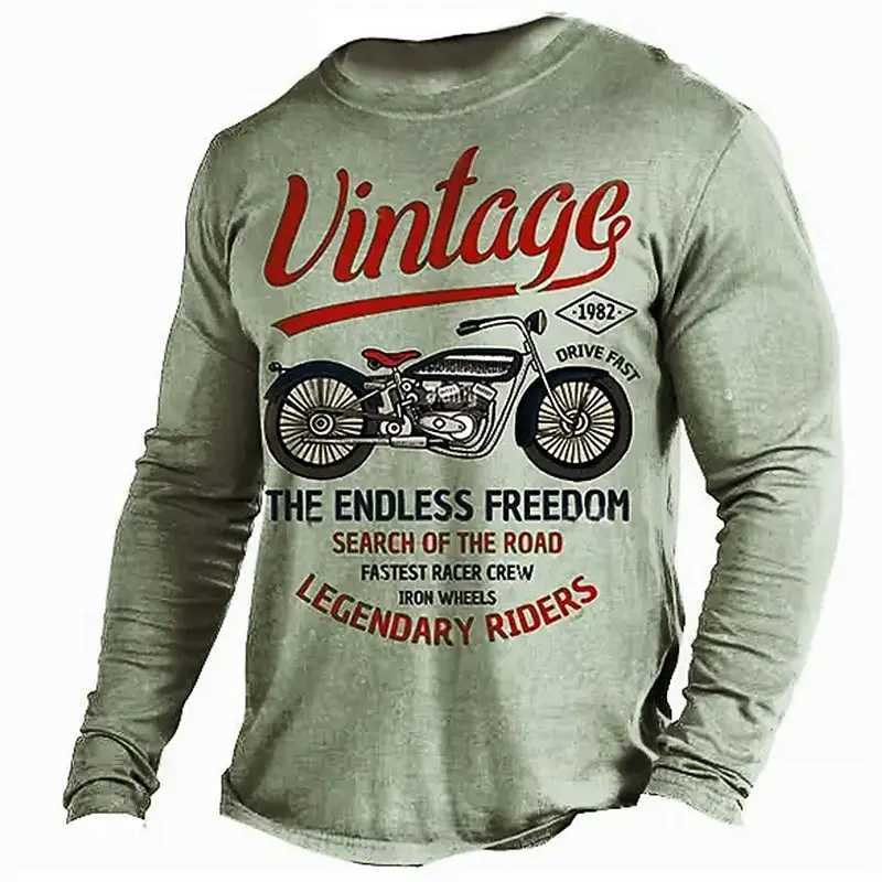 Vintage Motorcycle 3D Print Autumn Mens O-Neck T-shirt Casual Long Sleeve Oversized T Shirts Fashion Tops Trend Men Clothing X2504031