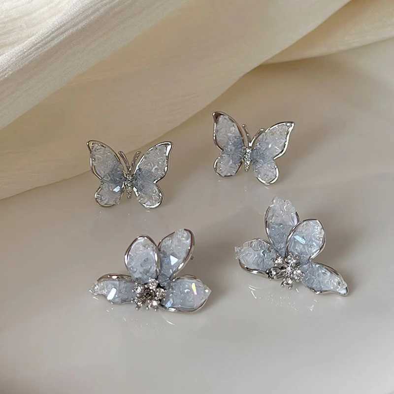 FTCY Blue Gradient Crystal Butterfly Earrings for Women Korean Elegant Flower Earrings Luxury Wedding Party Jewelry Gift C251103