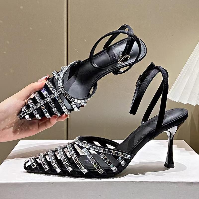 Free shipping designer sandals women black silvery comfortable breathable wear-resisting outdoor high heels