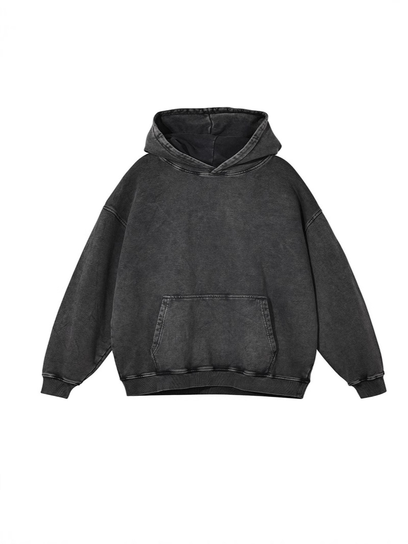 Men's Hoodies & Sweatshirts Heavyweight Washed Vintage Fleece-Lined Hoodie - Unisex Trendy Casual Retro Snow-Washed Solid Color