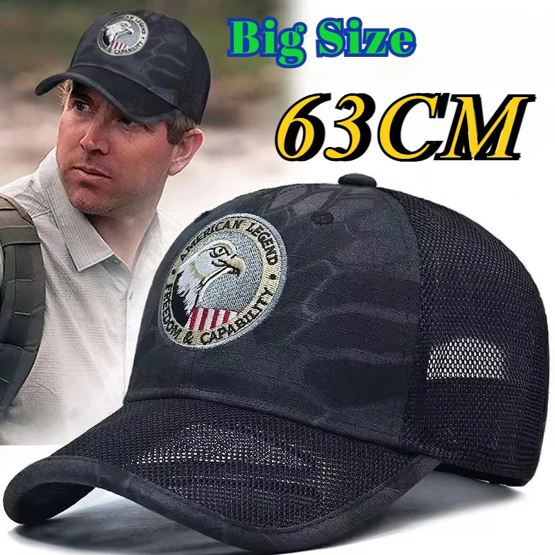 Big Head XL 60cm 63cm Man Plus Size Mesh Baseball Caps Adult Outdoors Camo Sun Hat Sport Hats Dad Trucker Caps 250402