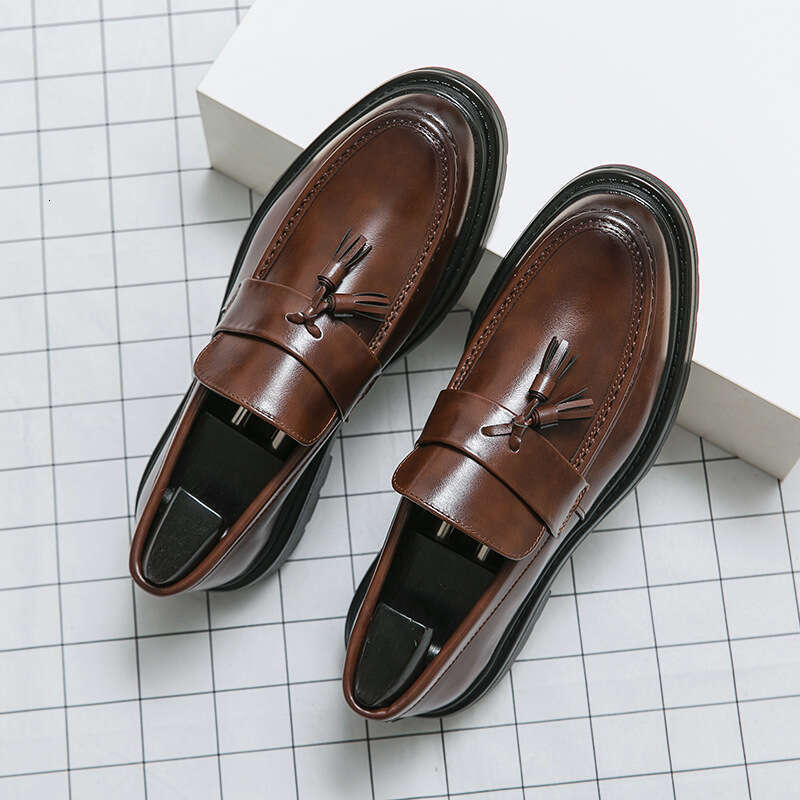 Men's shoes in plus size, new casual fashionable tassel leather shoes, trendy shoe covers, one foot pedaling, loafers