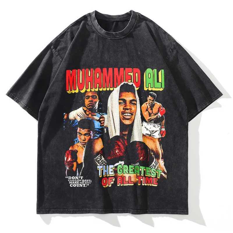 Summer Men Washed T Shirt Women Boxing star Graphic Printed Short Sleeve Oversized Vintage Casual Fashion Crew Neck T Shirt X250403