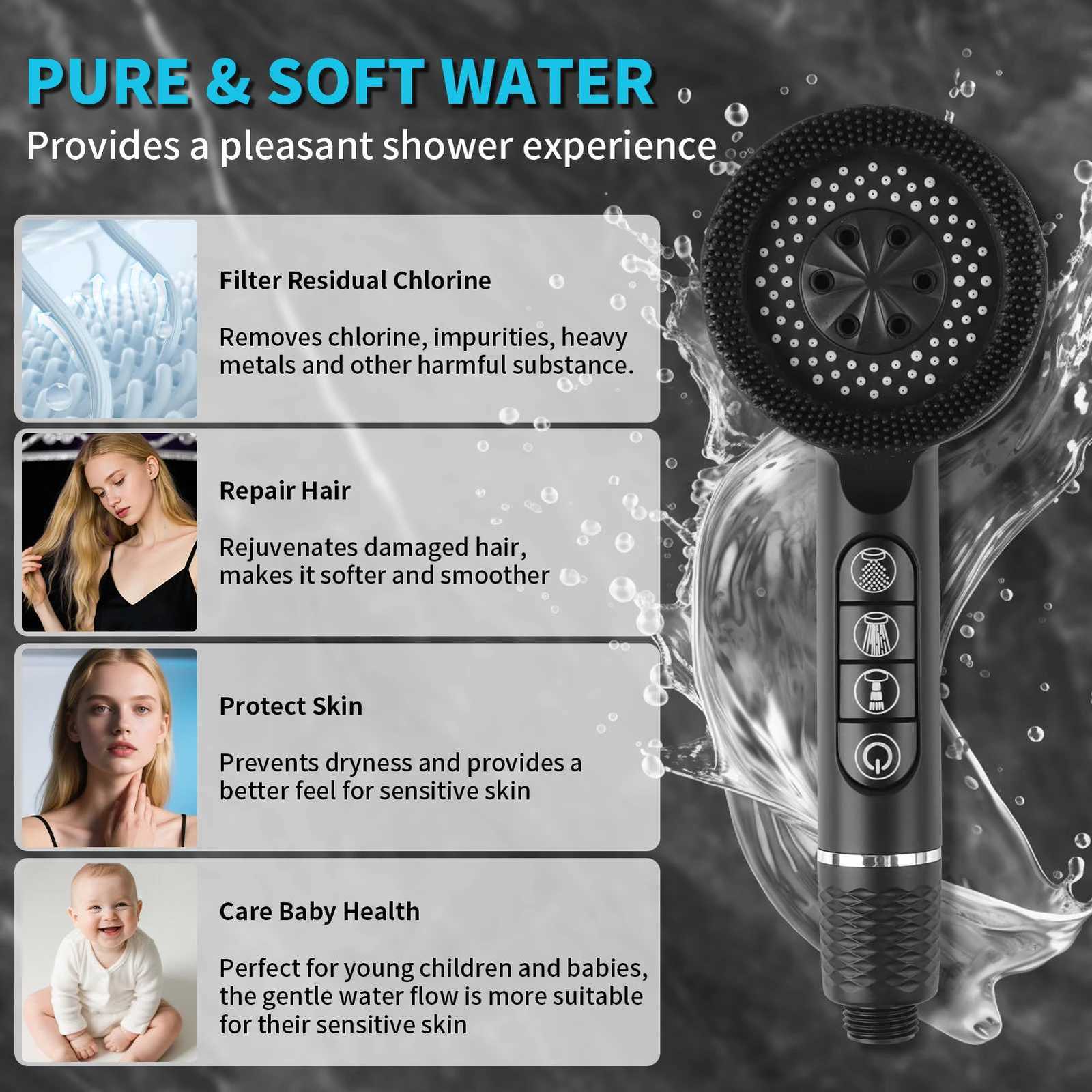 New 4 Modes Shower High Pressure Massage Shower OneKey Stop Water With Hose and Filter Element Bathro Accessories Y251103