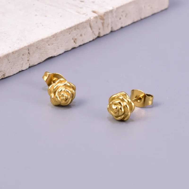 New Fashion Stainless Steel Rose Flower Beans Shape Waterproof Daily Stud Earrings for Women Girls Party Accessories C251103