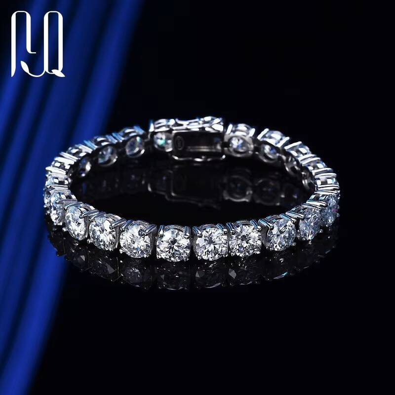 PYQ Wholesale 65mm 8mm Iced Jewelry 925 Sterling Silver VVS Graded Mossanite Moissanite Diamond Tennis Chain Bracelet Gift
