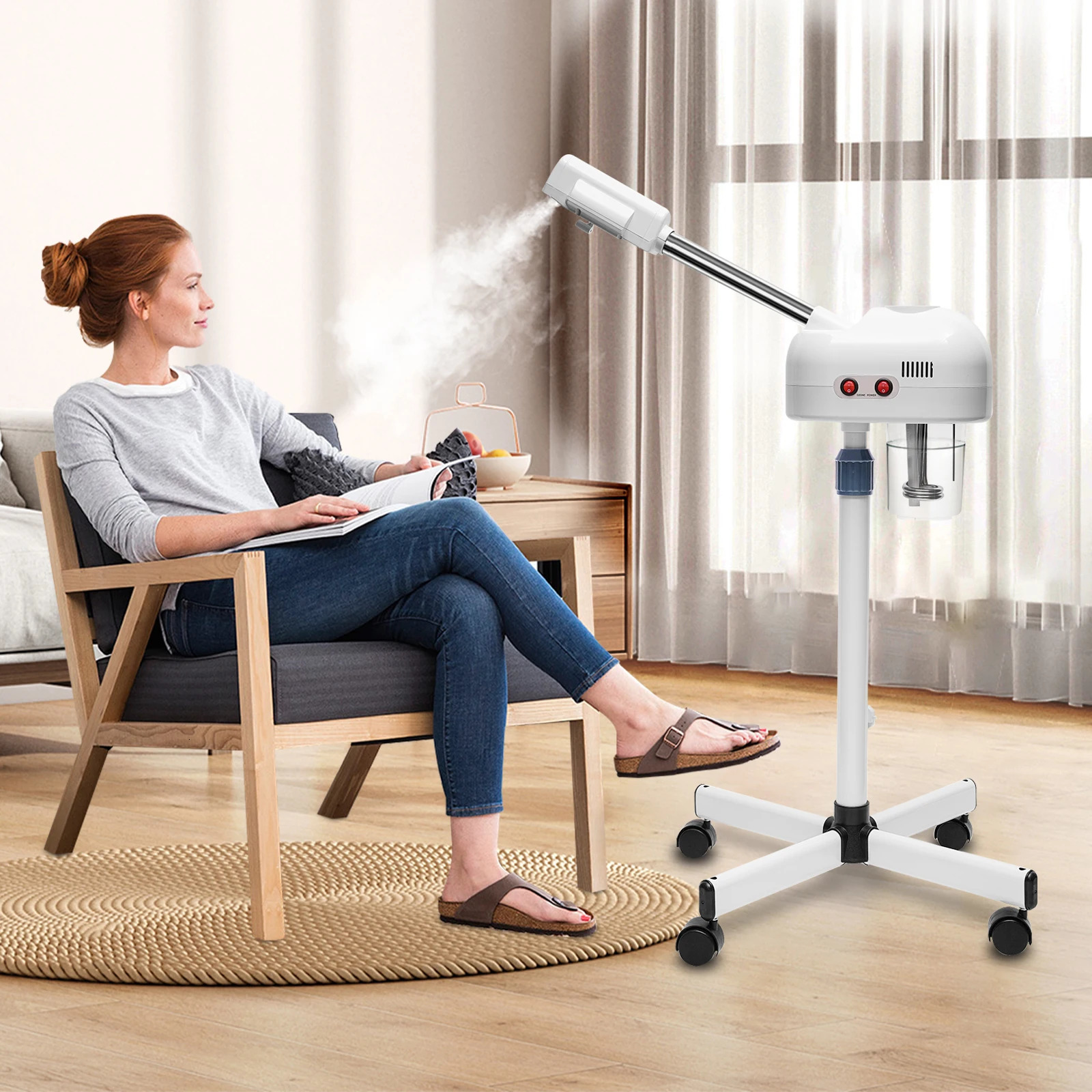 750ml Ozone Facial Steamer Height Adjustable Sprayer 360 Rotatable Movable Skin Care Equipment for Salon Beauty Spa WhiteBlack 251030