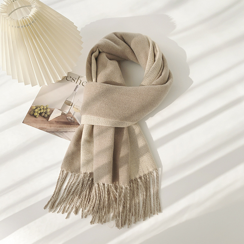 K289 Double-sided solid color imitation cashmere scarf gentle wind tassel shawl Korean autumn and winter thick fashion student warm neck scarf