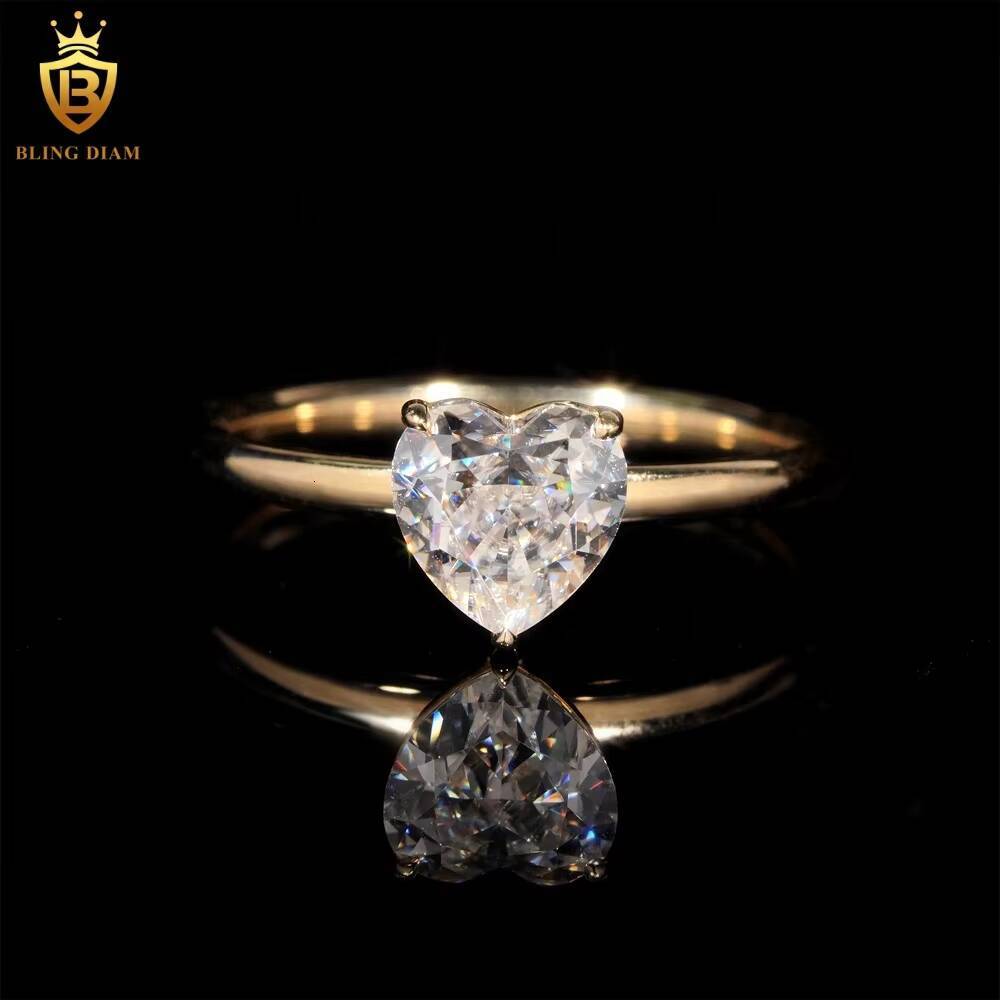 Shining 14K Solid VVS Moissanite Diamond Engagement Ring Women Finger Rings Heart Real Gold Wedding Rings