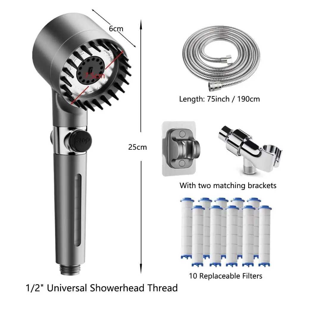 Handheld and highpressure filter shower s ion drip shower s with stainless steel hoses 3 spray modes for showering Y251103