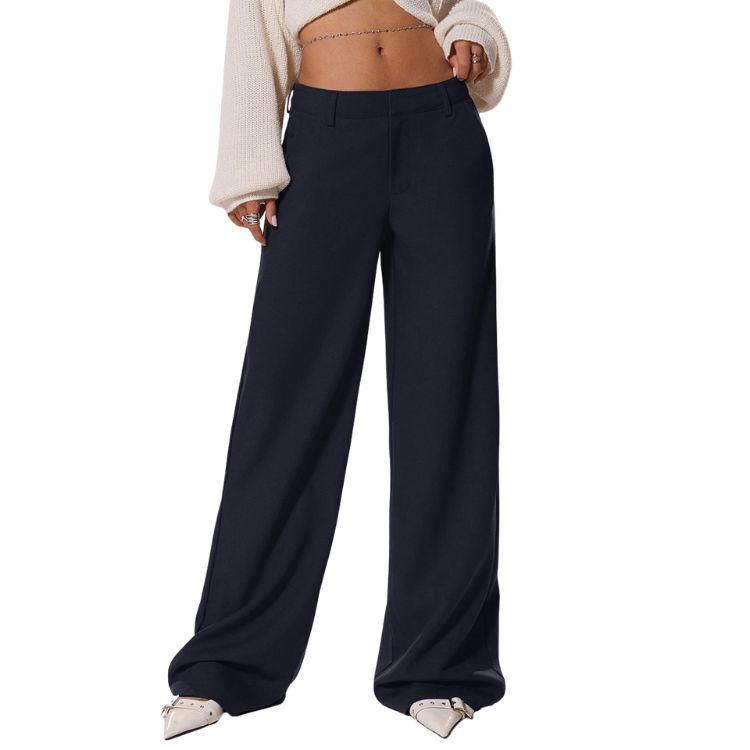 Eco-Friendly Natural Fiber High Waist Slacks Featuring Functional Buttons Perfect Match for Professional Outfits---112
