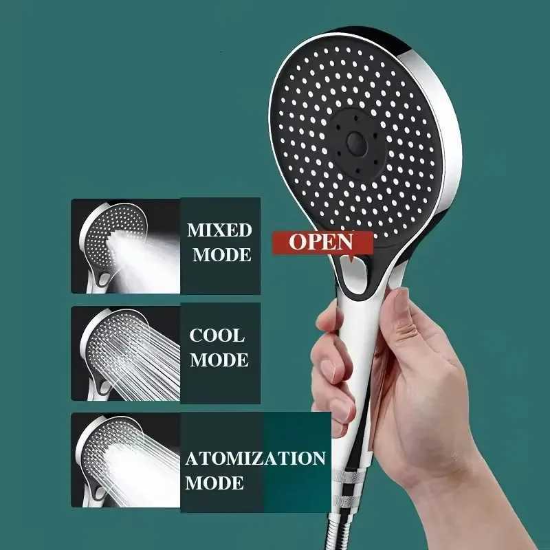 High Pressure 13cm Shower Black 3 Modes Water Saving Spray Nozzle Massage Rainfall Shower Bathro Accessories New Y251103