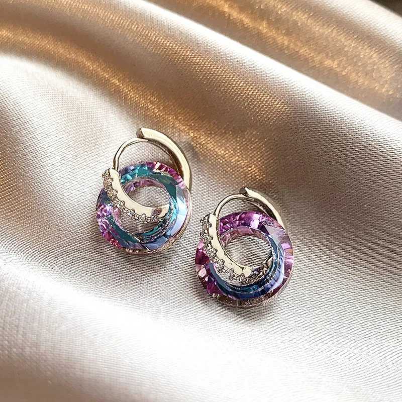 2024 New Arrival Light Luxury Elegant Color Crystal Hoop Earrings For Women Fashion Sweet Crystal Jewelry Accessories Y250401