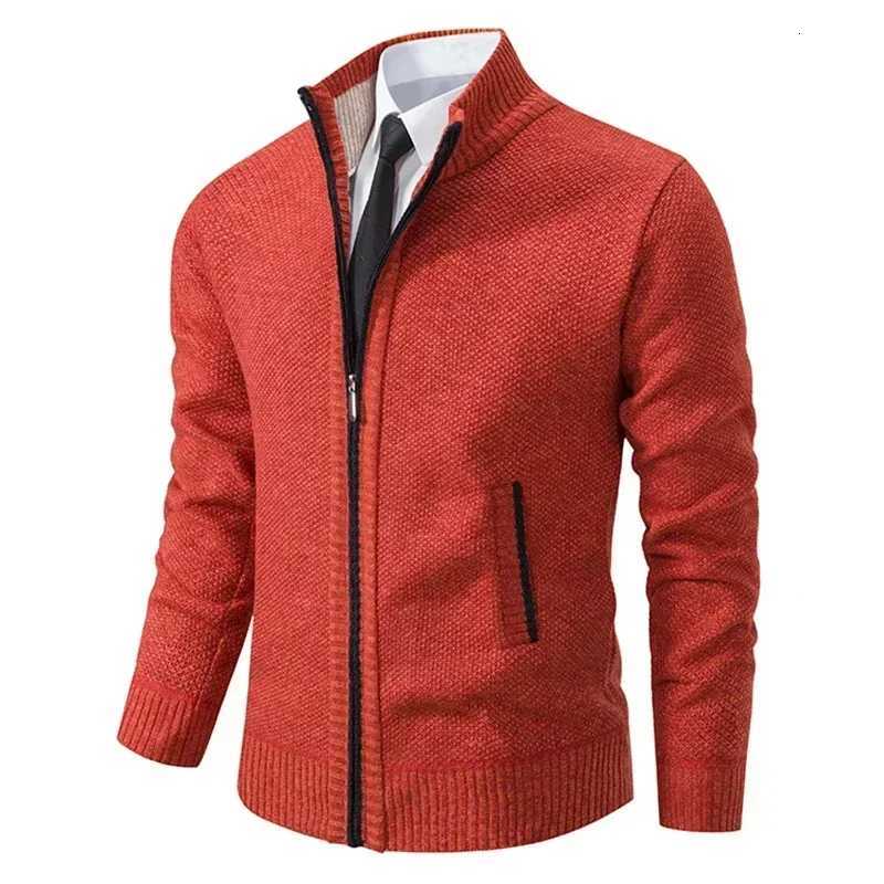 2025 Autumn and Winter New Jersey Mens Casual Sports Coat Solid Color Stand Collar Sweater Grab Fleece Warm Zipper CardiganT251103