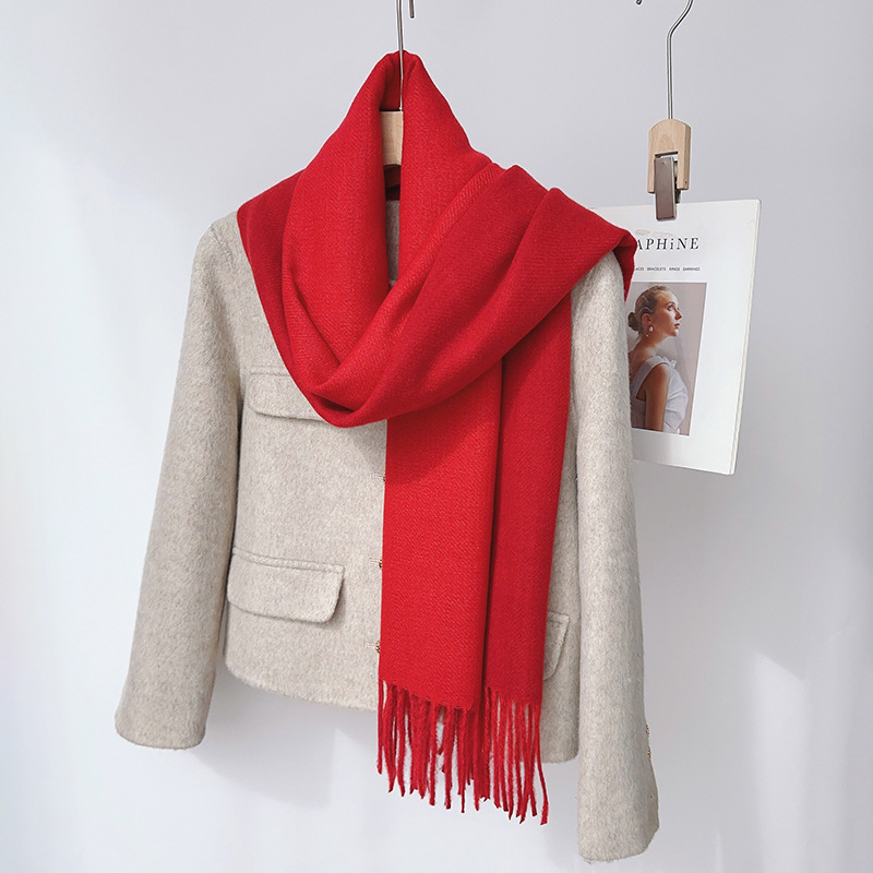 K289 Double-sided solid color imitation cashmere scarf gentle wind tassel shawl Korean autumn and winter thick fashion student warm neck scarf