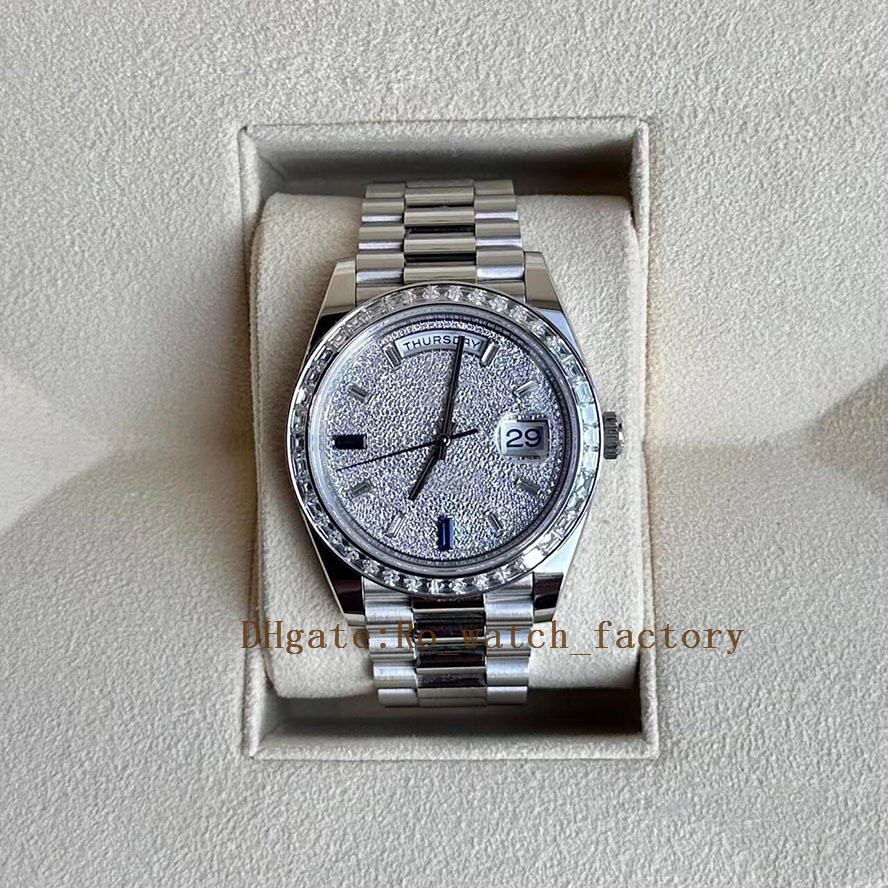 Elegant Men's Sapphire Crystal Automatic Watch 40mm Case, Waterproof Design, Sapphire Diamond Hour Markers, Diamond Inlaid Dial