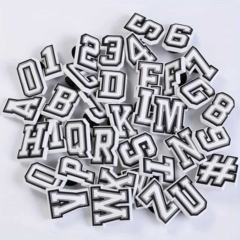 1 piece of black and white letter shoe charm PVC shoe accessories for crocodiles wristbands sliders DIY accessories used for holiday parties Z250402