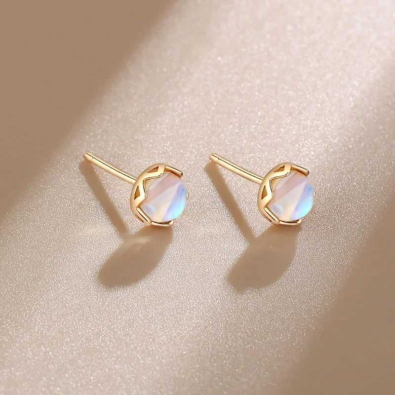 Mini Moonstone Small Round Stud Earrings for Women Simple Design Luxury Aurora Personality Exquisite Girls Charm Jewelry Gift C251103