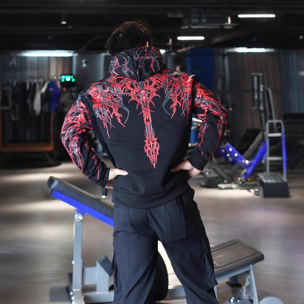 Designer Luxury Top, Casual Style, Dark Running Sports Men's Hooded Sweatshirt, Fitness Clothing, Fashionable Street Sweatshirt