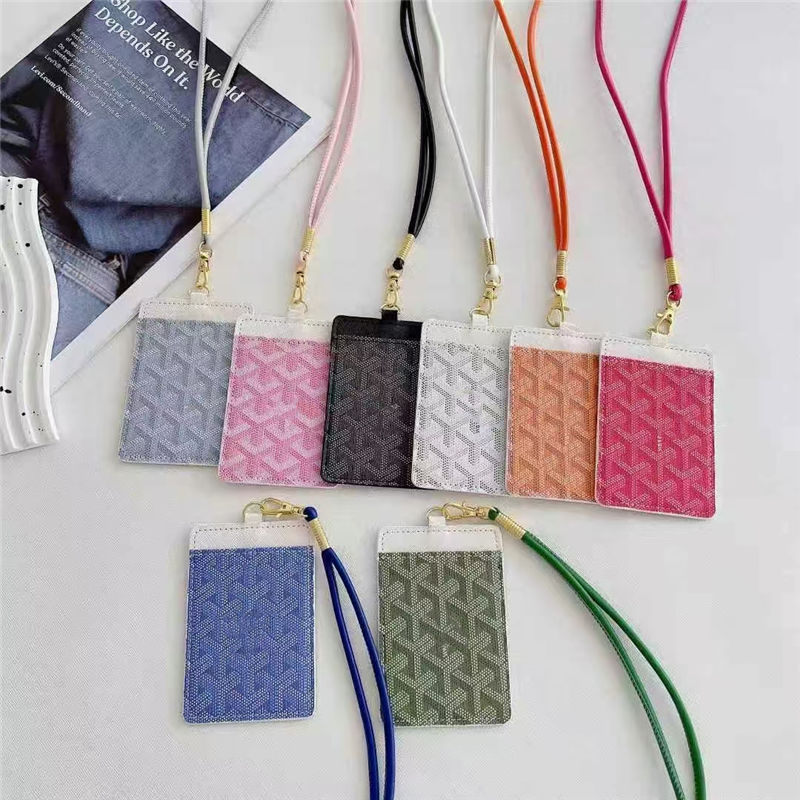 Designer Fashion Work Card Holder Necklaces Hanging Rope Pendant Card Bags Student ID cards bag leather Wallets for Men Women Mini Purse Luxury Shoulder Neck Strap