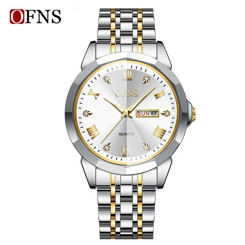 OFNS1502 luxury couple watch diamond cut diamond inlaid dial luminous waterproof dual calendar mens and womens quartz watchW251104