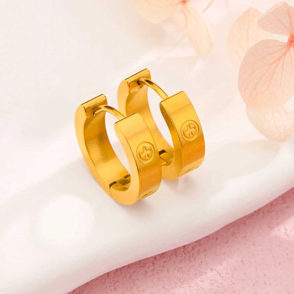 1pair2pcs Fashionable Gold Color Cross Stainless Steel Earrings Classic Womens Earrings And Jewelry C251103