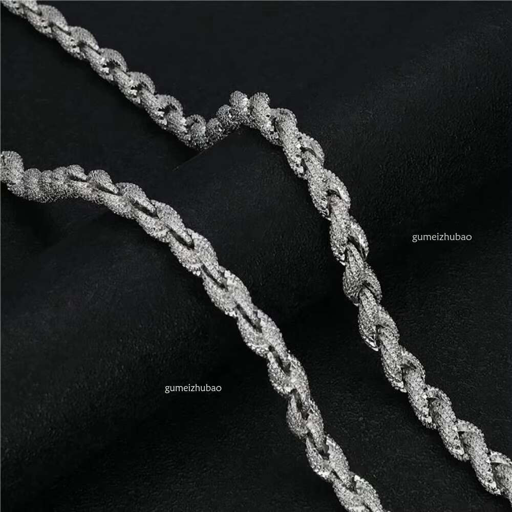 Full Iced Out Hip Hop Jewelry Moissanite Necklace Sterg Sier 8mm Twisted Dia Rope Chain