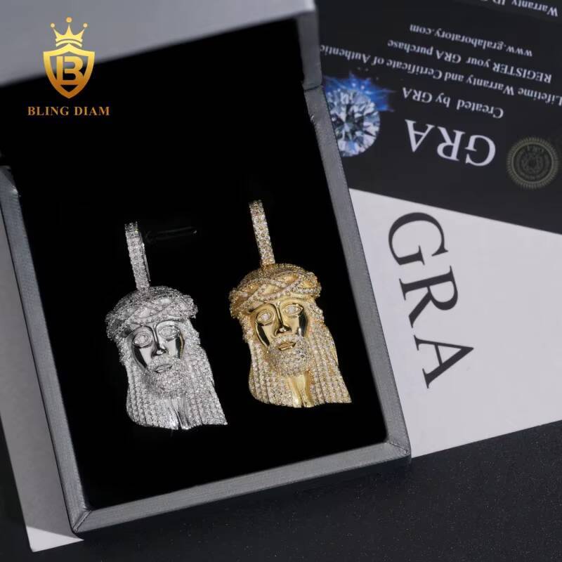 New Arrival Hip Hop Style 925 Silver Moissanite Pendant Iced Out Jewelry Jesus Moissanite Pendant Pass Diamond Tester with GRA
