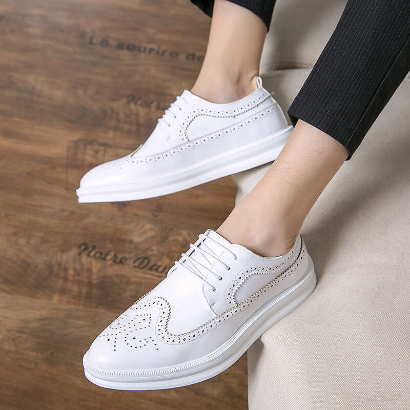 2024 New Men's Large Block Thick soled Fashion British Style Casual Leather Shoes Trendy Merchant