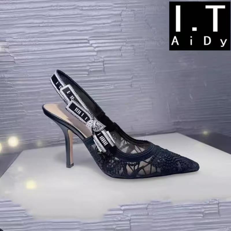 High heels designer shoes letter ribbon bow sandals for women in 2024 early spring retro gold embroidery flower toe highheeled shoes